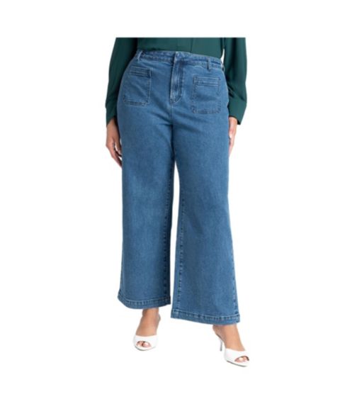 Женские джинсы ELOQUII Plus Size Petite The Trouser Jean, цвет: Средняя варка джинсовый
