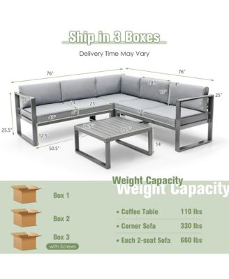 4 Piece Aluminum Patio Furniture Set Outdoor Conversation Set w/ Coffee Table & Cushions