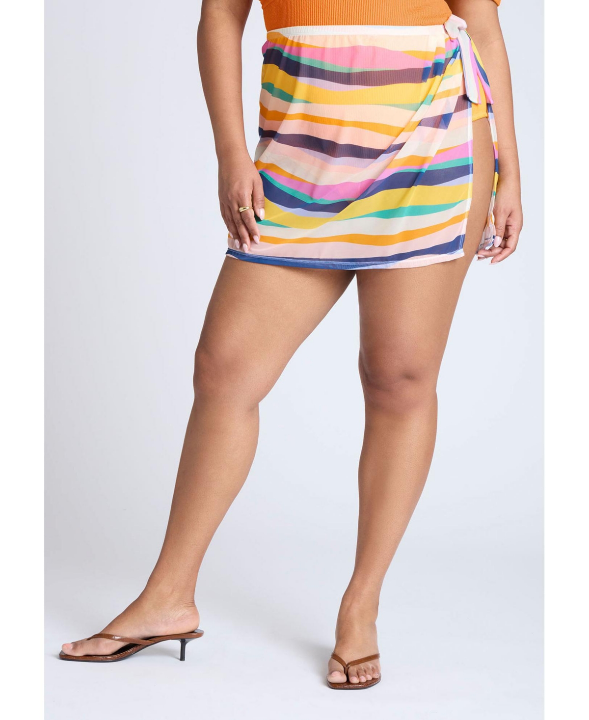 Plus Size Mesh Mini Skirt Cover-Up - Sand art