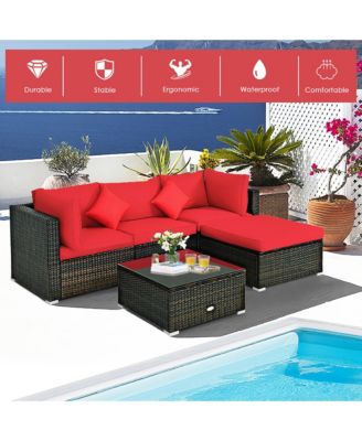 5PCS Outdoor Patio Rattan Furniture Set Sectional Conversation