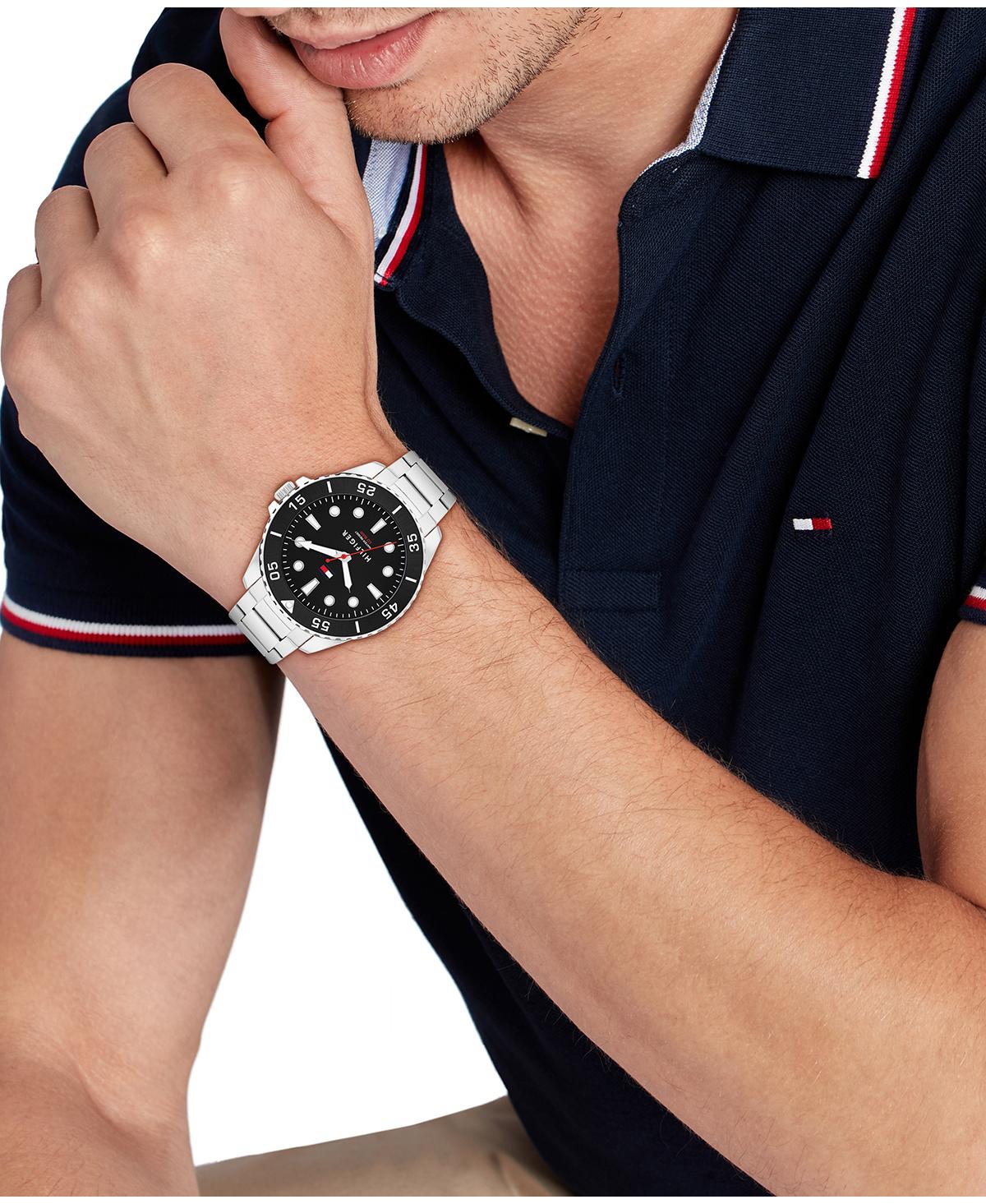Tommy Hilfiger Men's Quartz Silver-tone Stainless Steel Bracelet Watch, 42mm In Silver