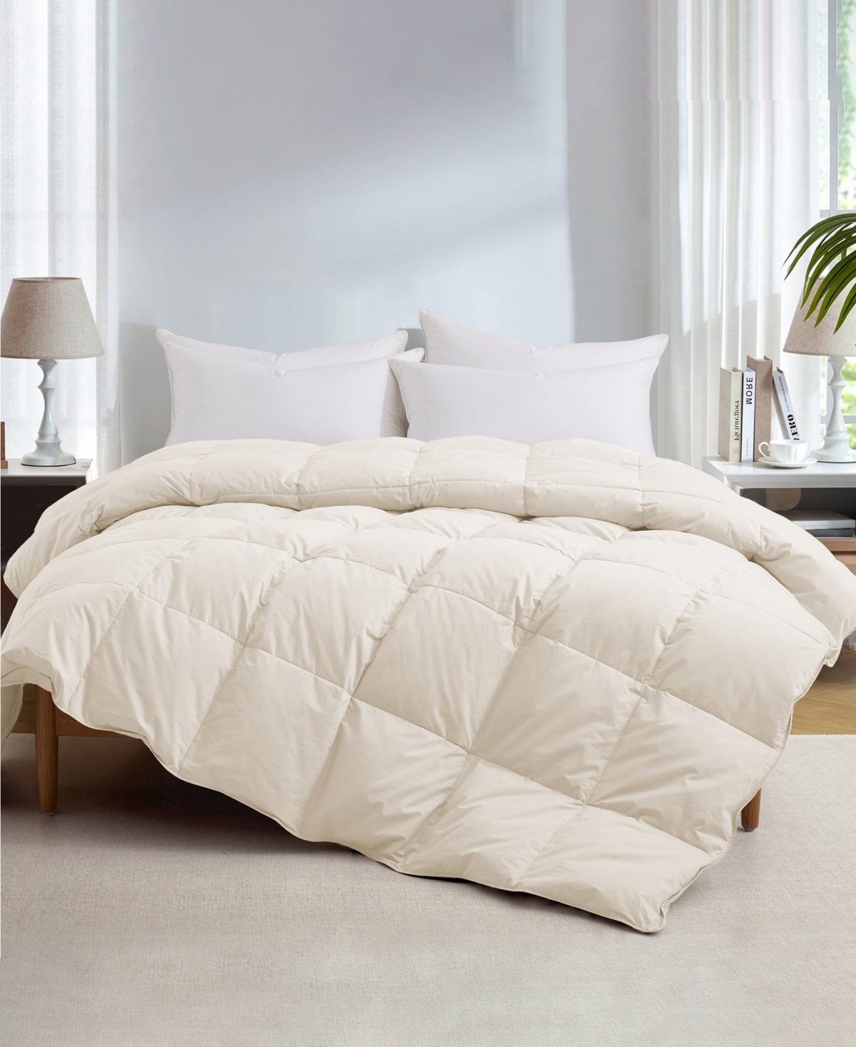Unikome Luxurious Comfort Cotton Goose Down Feather Comforter, Twin In Off-white