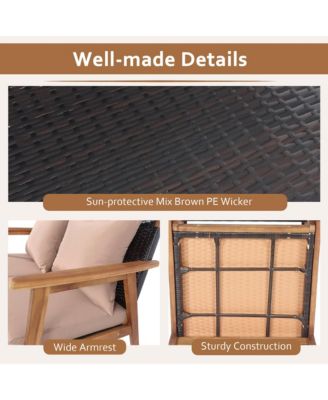 4 Piece Patio Conversation Set Outdoor Furniture Set  w/ Cushions & Wood Frame