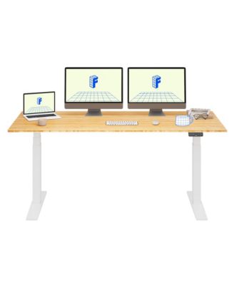 E7-COMMERCIAL 72  W Electric Adjustable Standing Desk, Bamboo Top, White Base