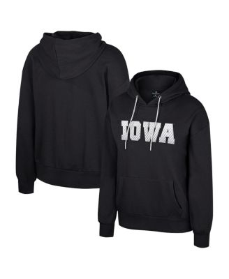 Colosseum - Women's Black Iowa Hawkeyes Reflection Rhinestone Drawcord Pullover Hoodie