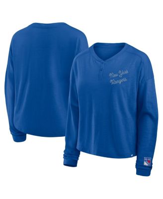 Fanatics - Women's Blue New York Rangers Oversized All Out Effort Long Sleeve Henley T-Shirt