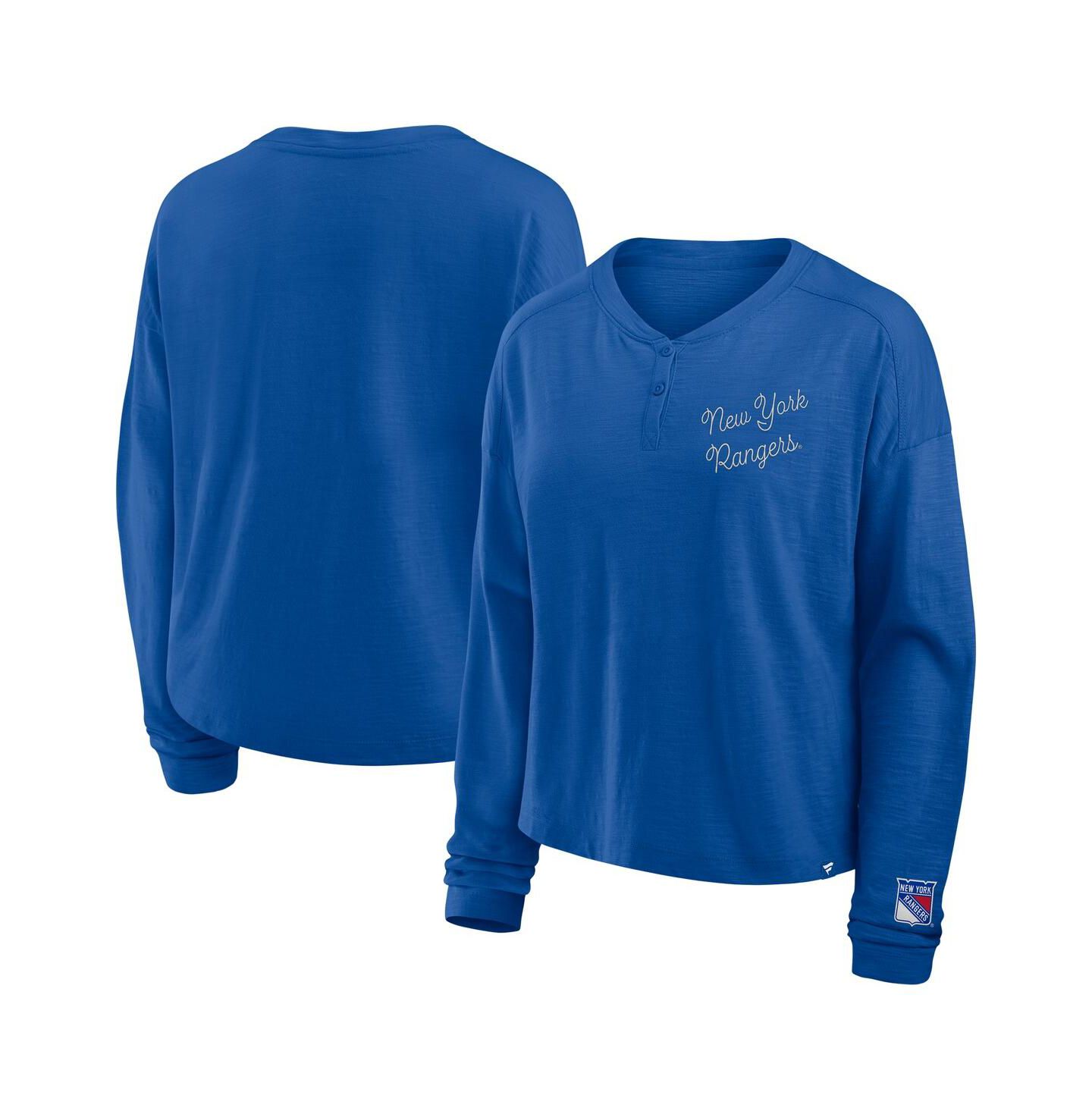 Женская футболка Fanatics Blue New York Rangers Oversized All Out Effort Long Sleeve Henley — фото 1
