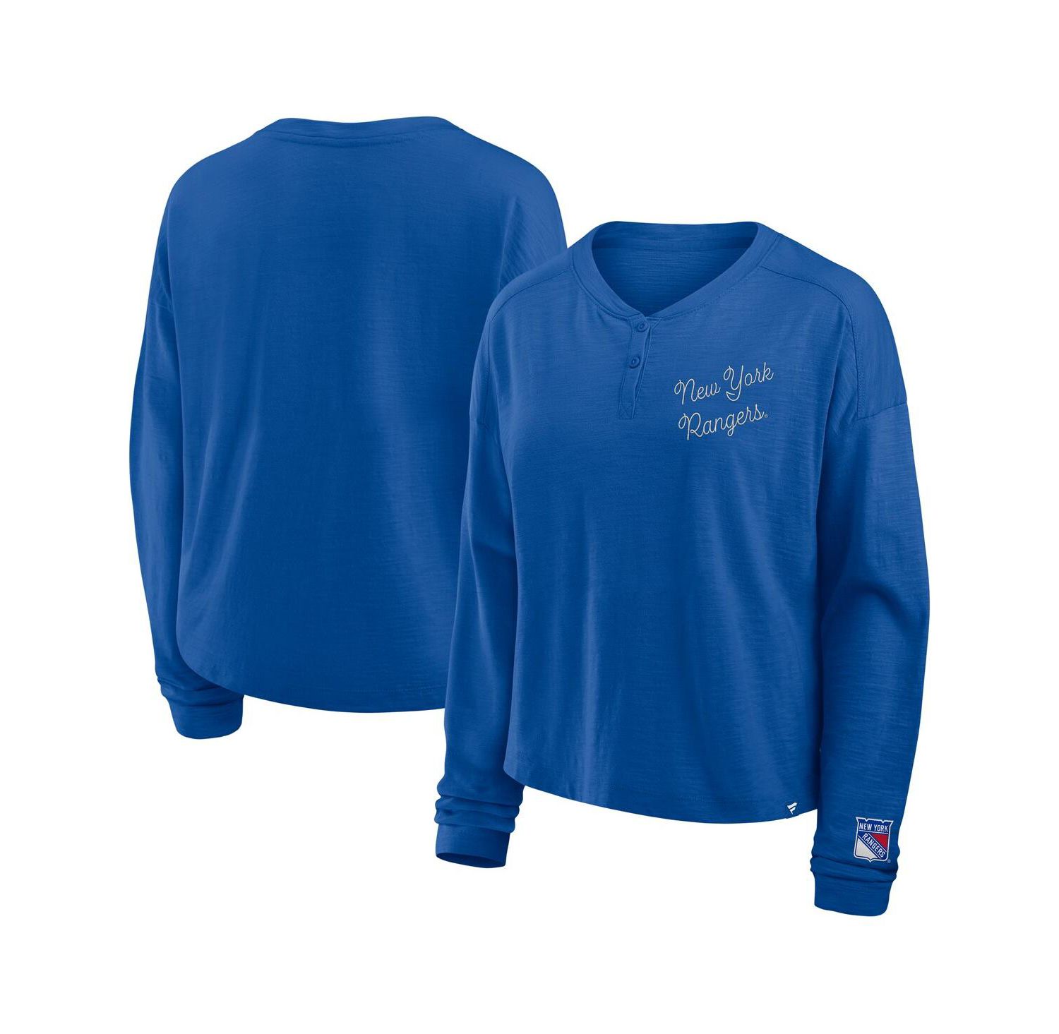 Women's Blue New York Rangers Oversized All Out Effort Long Sleeve Henley T-Shirt