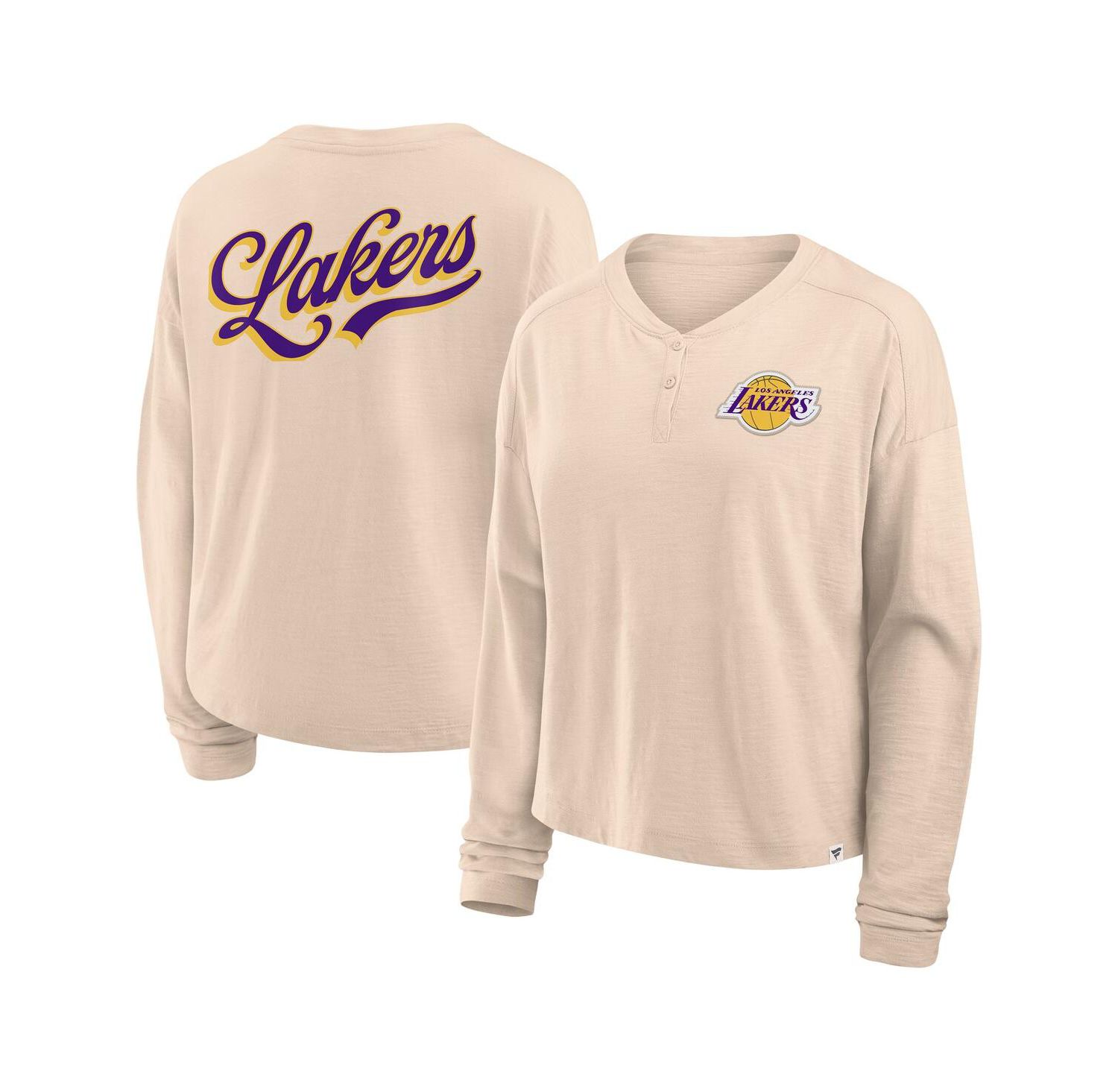 Women's Natural Los Angeles Lakers Boxed Out Drop Fashion Long Sleeve T-Shirt