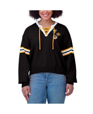 Women's Black Pittsburgh Penguins Cropped Lace-Up Sweater