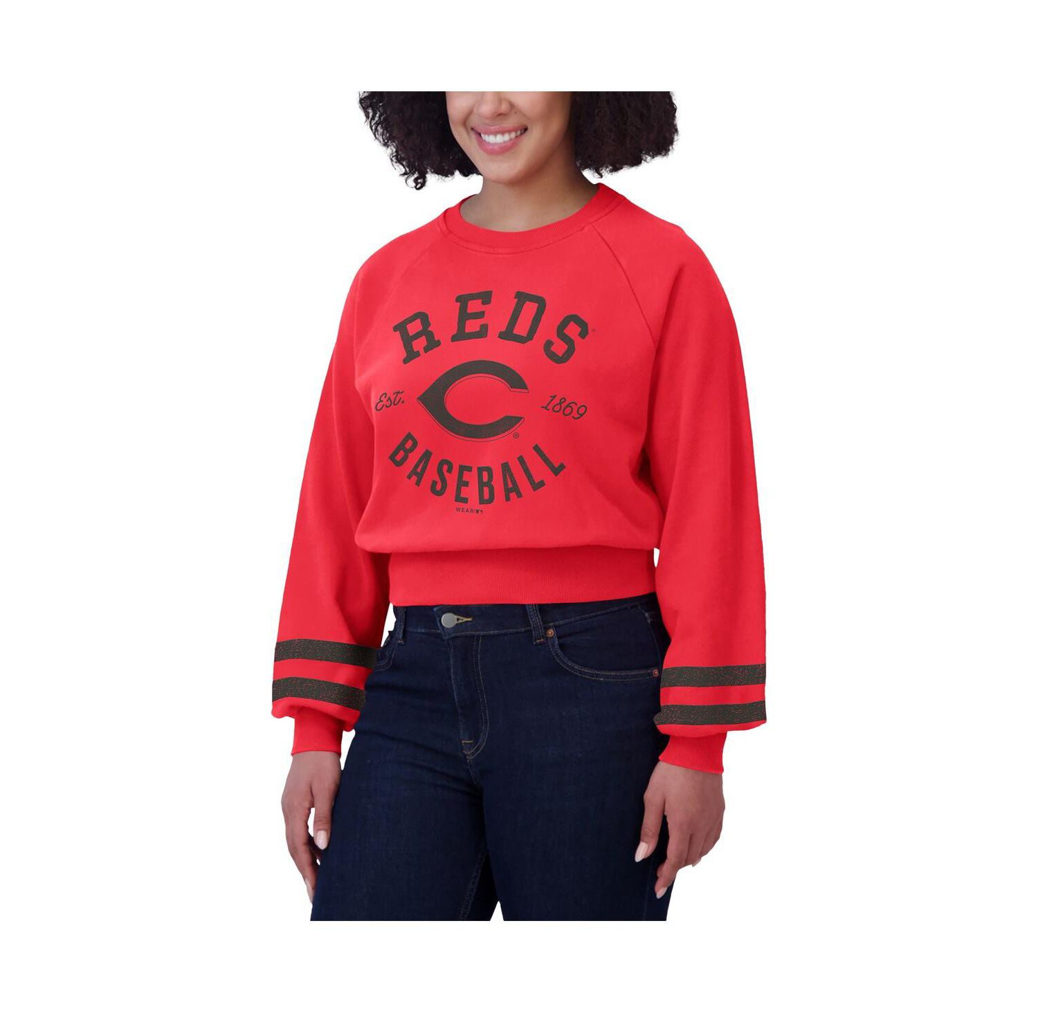 Women's Red Cincinnati Reds Vintage Washed Cropped Pullover Sweatshirt