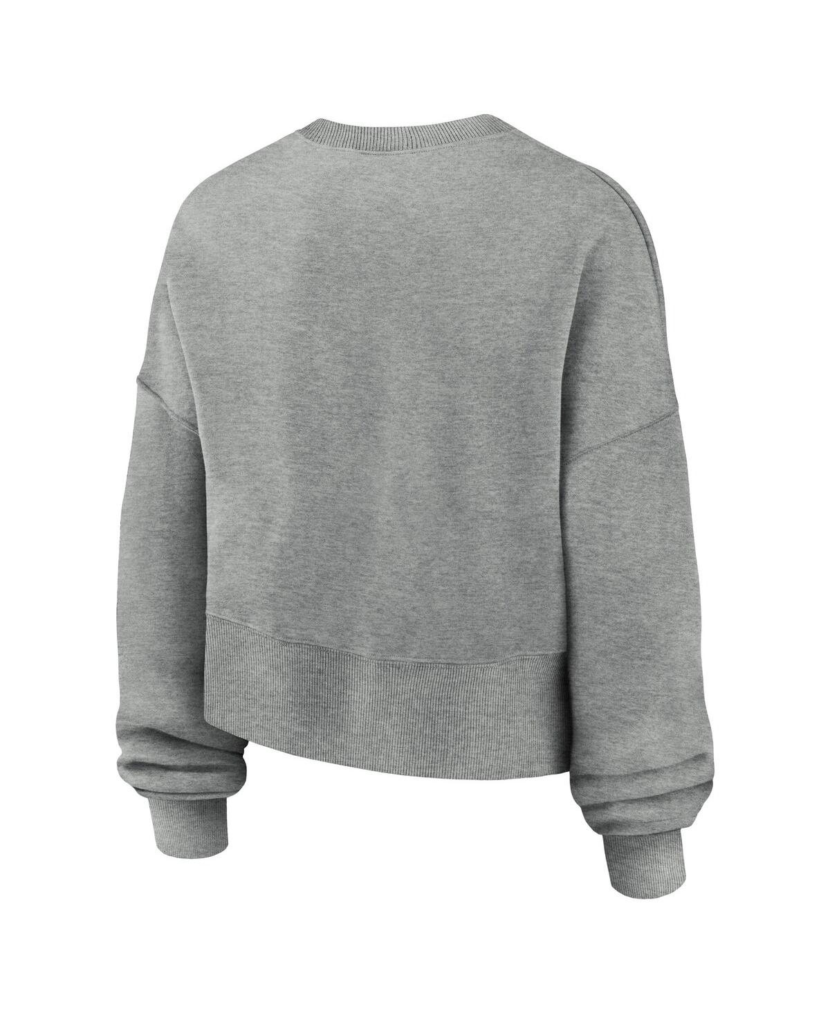 Nike Women's Heather Gray New York Yankees Oversized Long Sleeve Cropped Pullover Sweatshirt In Heather Gray
