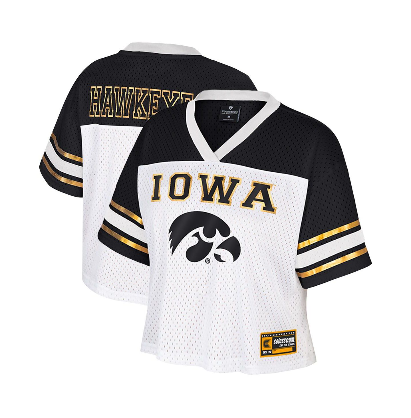Женский топ Colosseum White Iowa Hawkeyes Treasure Cropped Football Jersey — фото 1