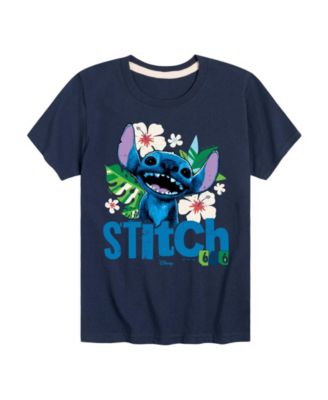 Lilo & Stitch Big Boys Lilo Stitch Live Action Stitch Flowers Graphic T-Shirt - Blue