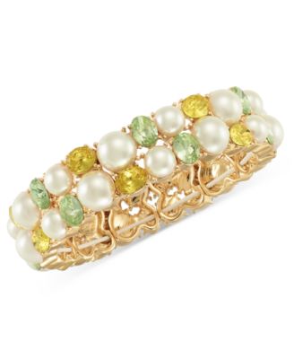 Charter Club - Gold-Tone Crystal & Imitation Pearl Stretch Bracelet