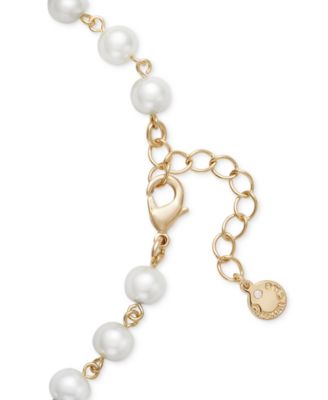 Gold-Tone Pav&eacute; Shell & Imitation Pearl Collar Necklace, 16" + 2" extender, Exclusively at Macy's