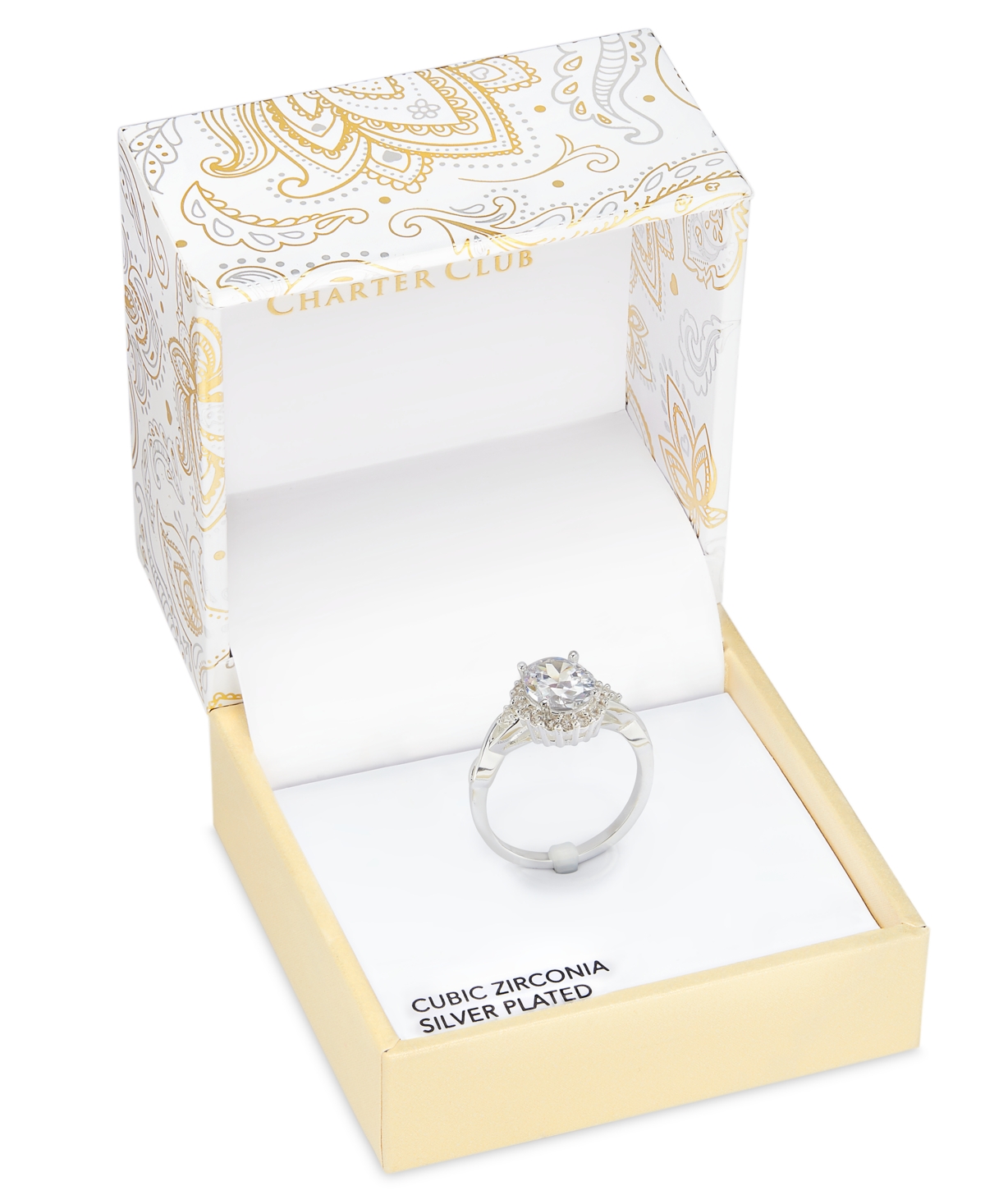 Silver-Tone Cubic Zirconia Oval Halo Twist Band Ring, Exclusively at Macy's - Silver