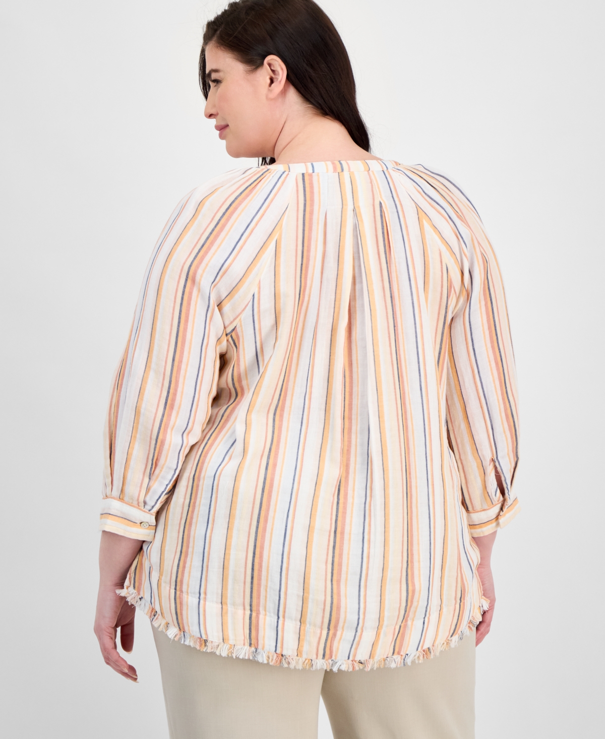 Liverpool Los Angeles Plus Size Striped Top Wide Leg Pull On Pants In Gray