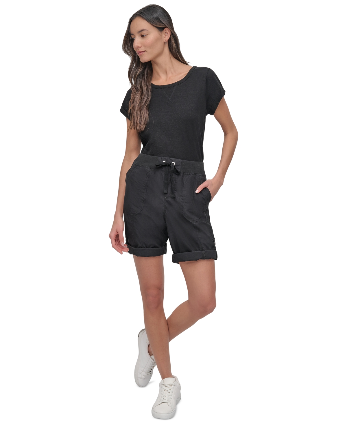 Dkny Sport Women's Smocked-waist Convertible Shorts In Black