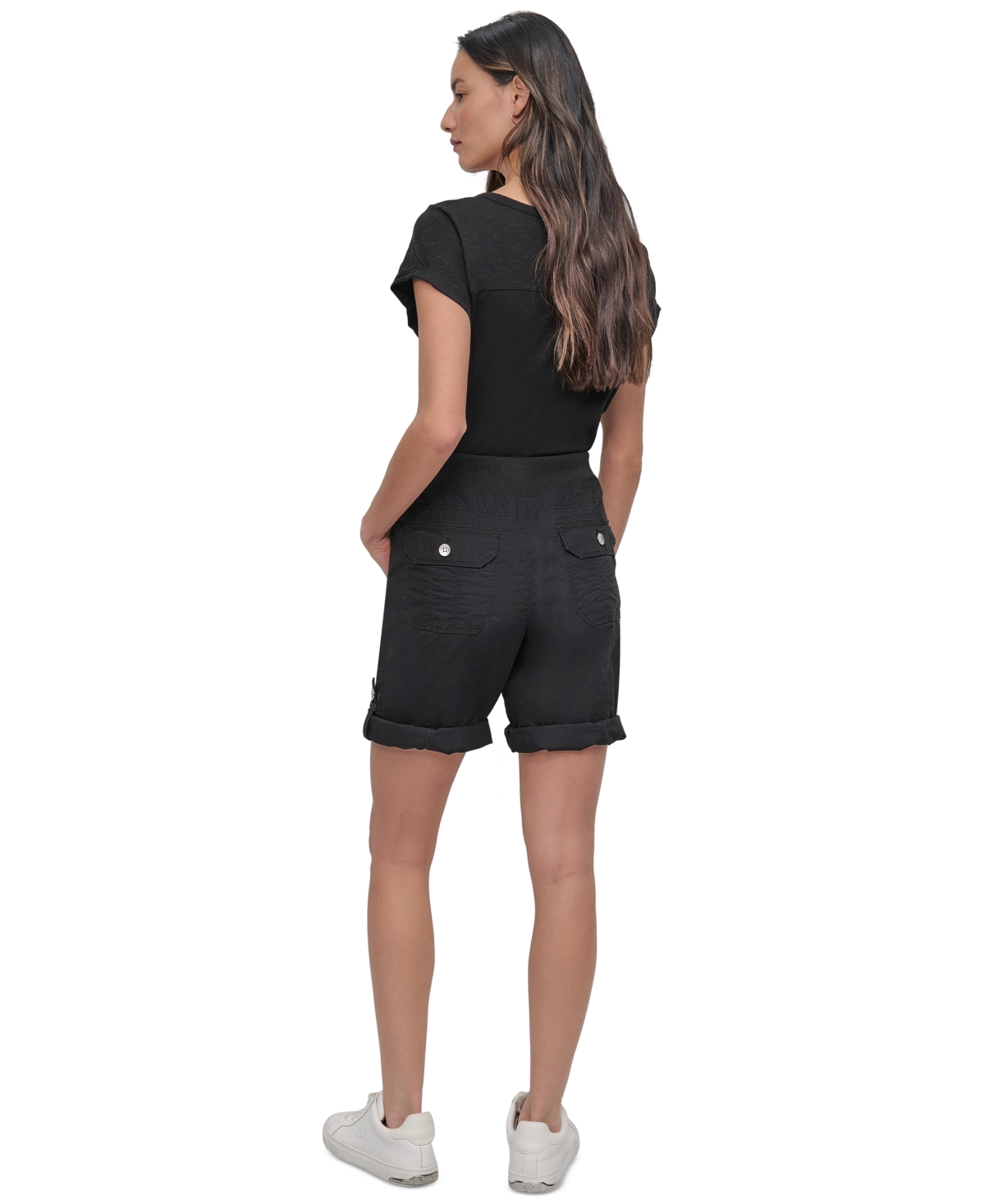 Dkny Sport Women's Smocked-waist Convertible Shorts In Black