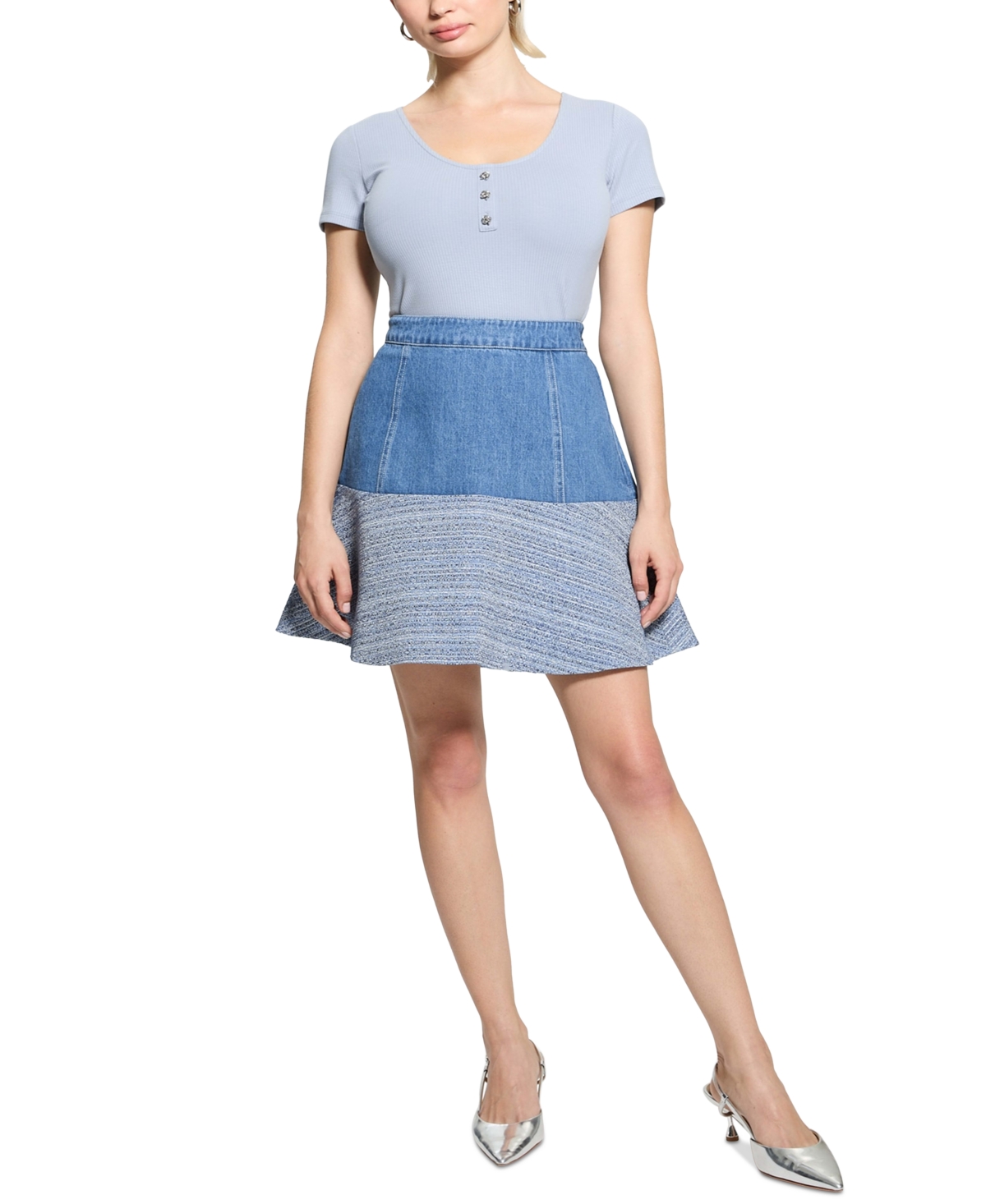 Women's Elsie Mixed Media Skirt - White Tweed Combo