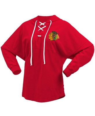 Women's Red Chicago Blackhawks Jersey Lace-Up V-Neck Long Sleeve Hoodie T-Shirt