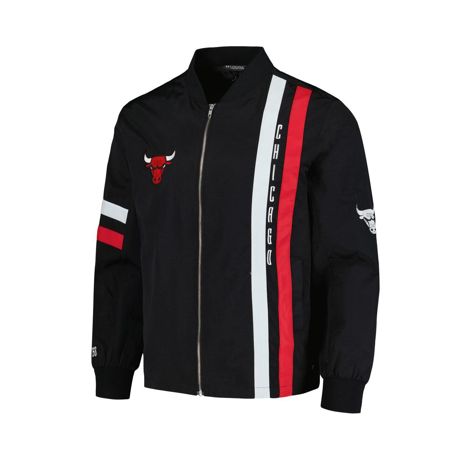 Men's and Women's Black Chicago Bulls Stitch Applique Full-Zip Bomber Jacket
