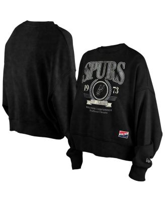 New Era - Women's Black San Antonio Spurs Hardwood Classics Enzyme Wash Oversized Boxy Pullover Sweatshirt