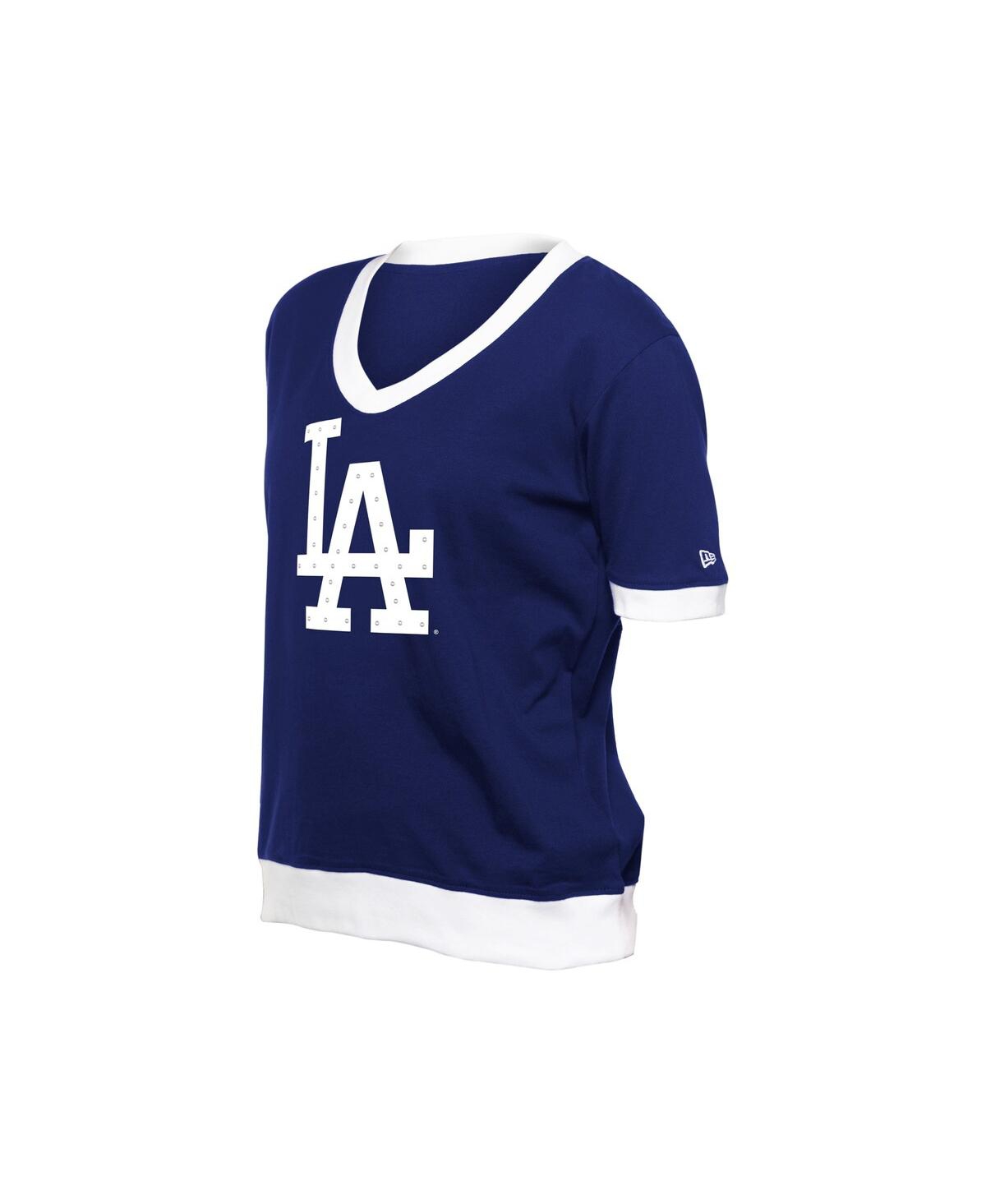 NEW ERA WOMEN'S ROYAL LOS ANGELES DODGERS GAME DAY RHINESTONE V-NECK T-SHIRT 