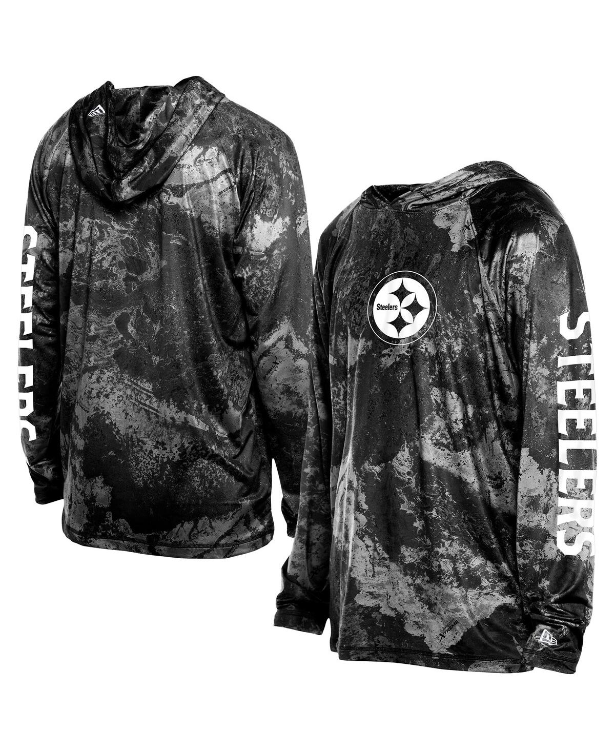 NEW ERA MEN'S BLACK PITTSBURGH STEELERS REALTREE XTREME CAMO RAGLAN LONG SLEEVE HOODED T-SHIRT 
