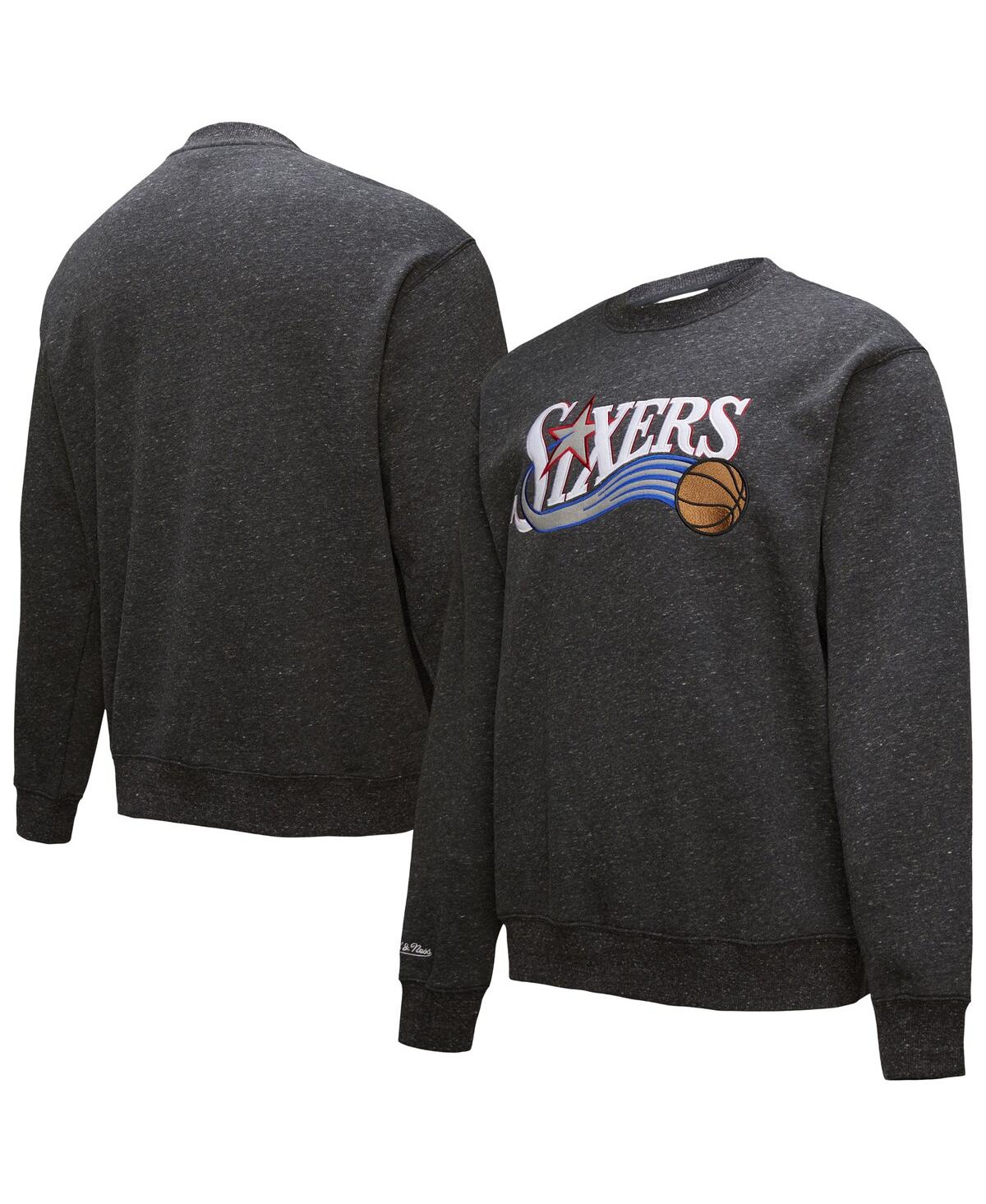 Mitchell & Ness Men's Black Philadelphia 76ers Hardwood Classics Blackout Collection Snow Washed Pullover Sweatshirt In Black