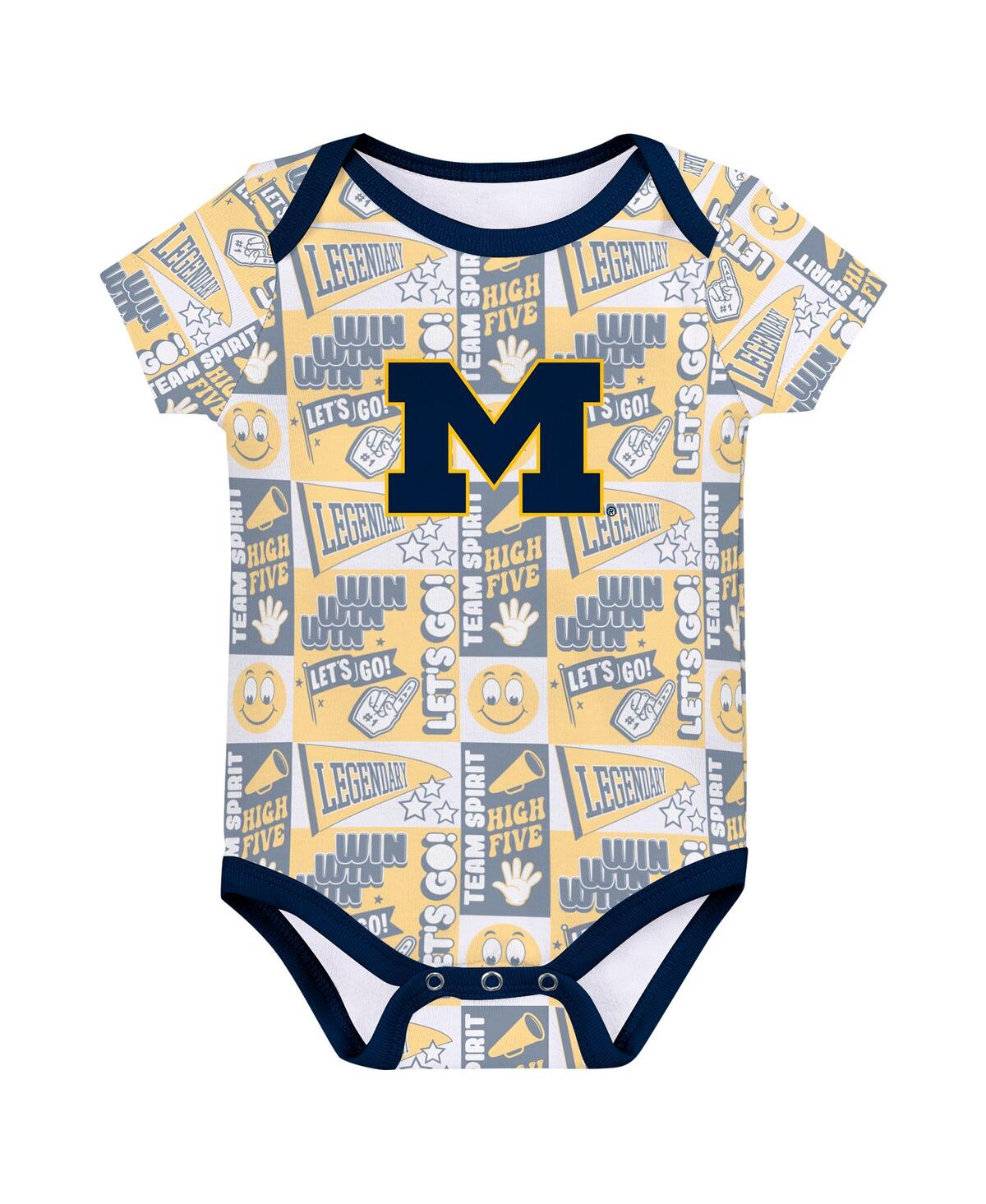 Outerstuff Baby Boys And Girls 3-pack Michigan Wolverines Sunday Comics Bodysuit Set In Navy