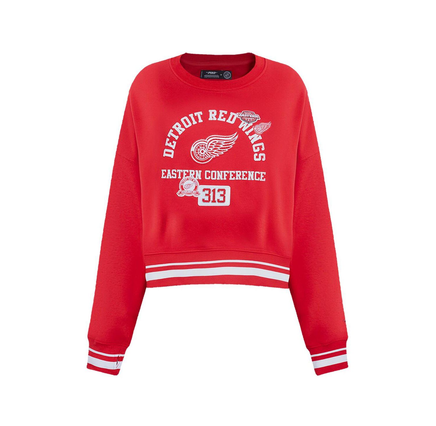 Women's Red Detroit Red Wings Area Code Cropped Pullover Sweatshirt