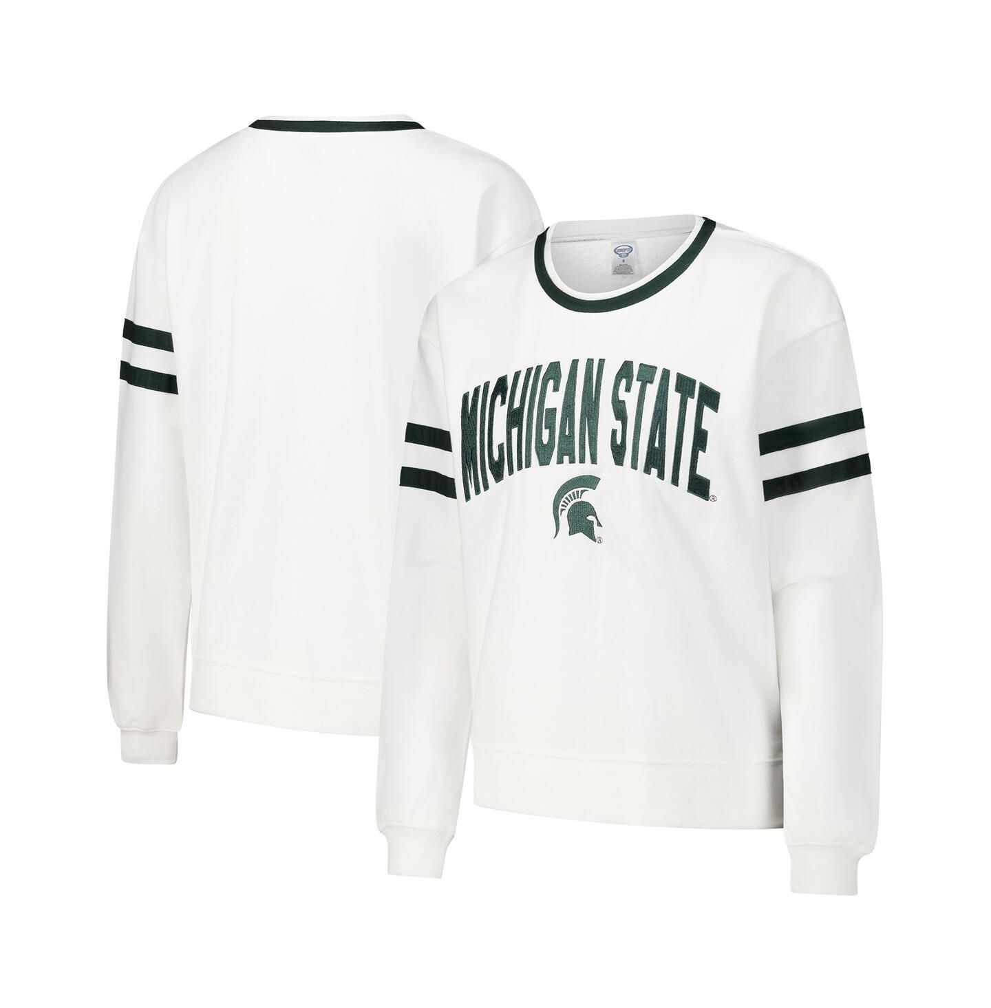 Женская футболка Concepts Sport White Michigan State Spartans Borough French Terry Arch Over Long Sleeve — фото 1