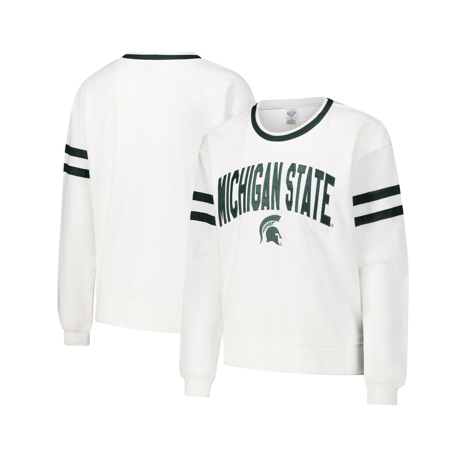 Women's White Michigan State Spartans Borough French Terry Arch Over Long Sleeve T-Shirt