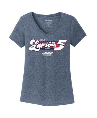 Women's Heather Navy Kyle Larson Tri-Blend V-Neck T-Shirt