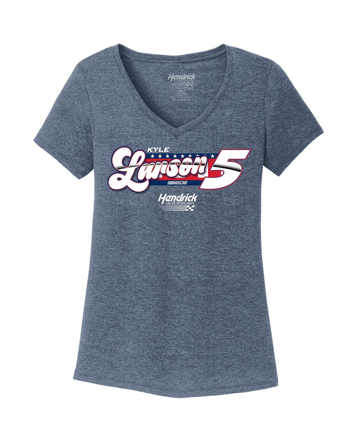 Hendrick Motorsports Team Collection Women's Heather Navy Kyle Larson Tri-blend V-neck T-shirt In Heather Navy