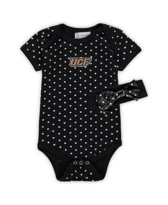 Two Feet Ahead - Girls Baby Boys and Girls Black UCF Knights Hearts Bodysuit Headband Set