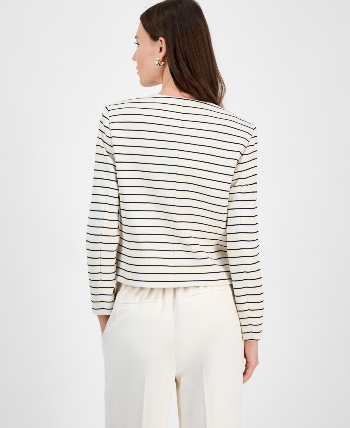 Bar Iii Women's Striped Knit Button-front Cropped Jacket, Exclusively At Macy's In Bar White,black