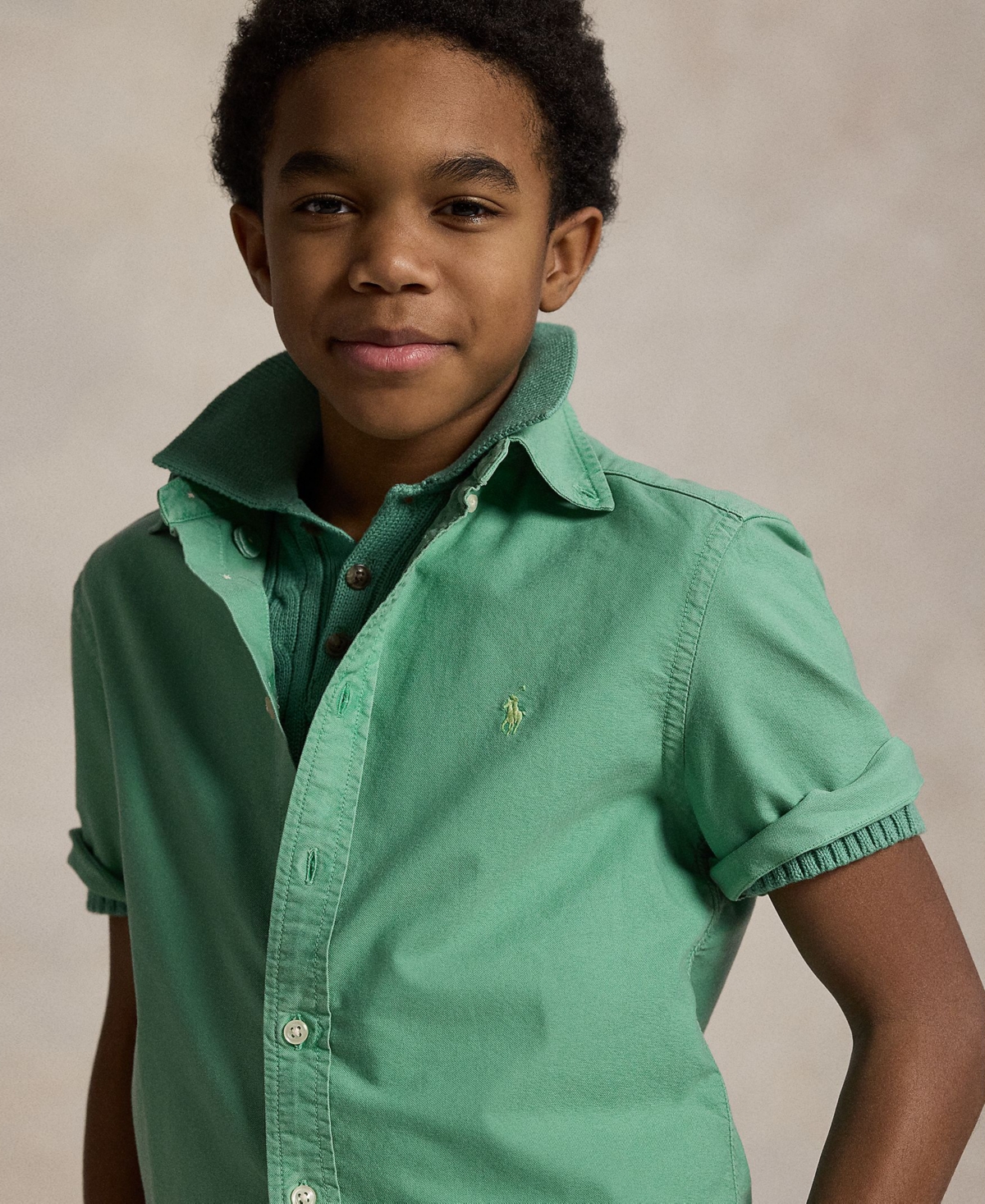 Polo Ralph Lauren Big Boys Oxford Short-sleeve Shirt In Haven Green,banana Peel