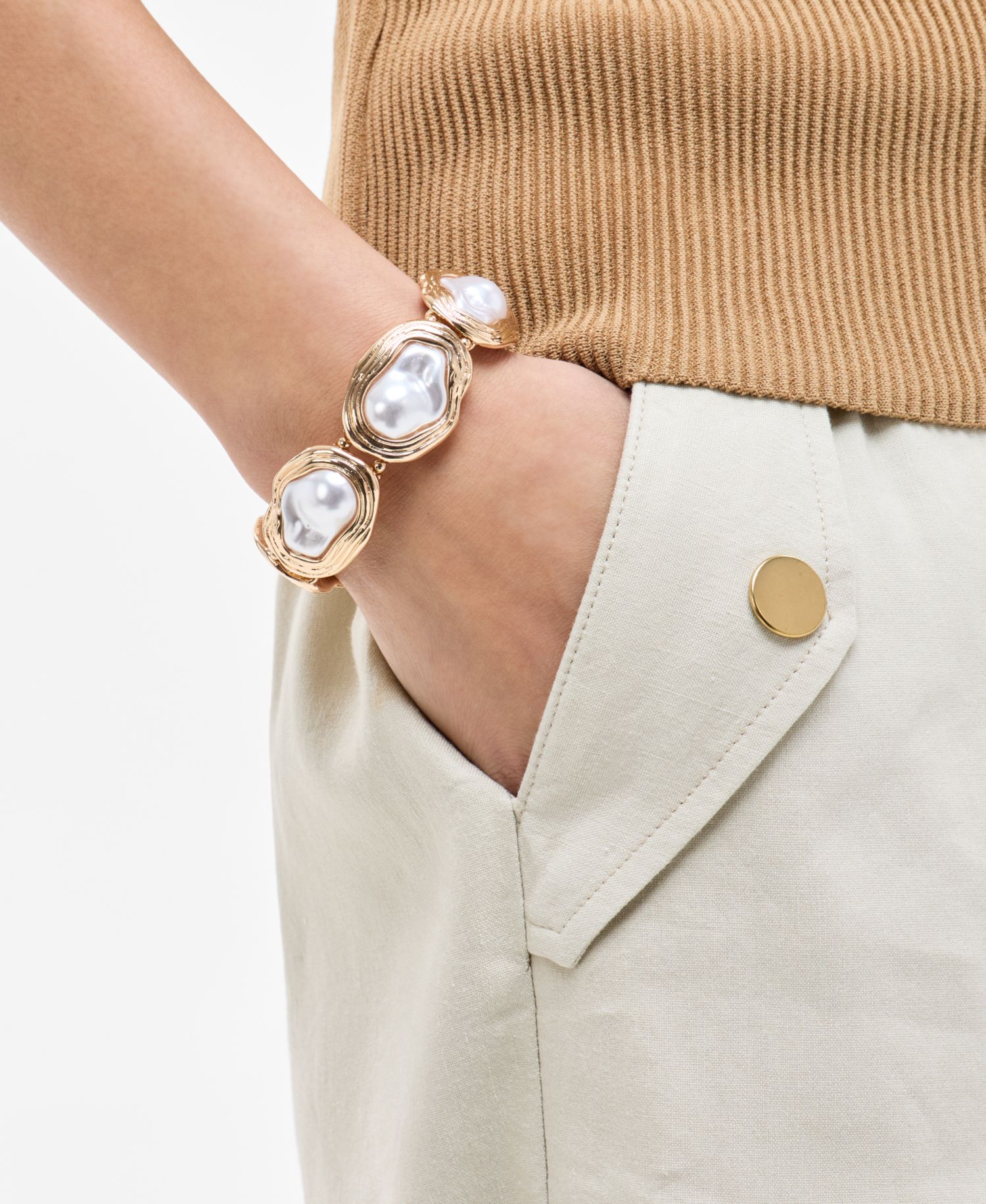 Gold-Tone Mother-of-Pearl Stretch Bracelet