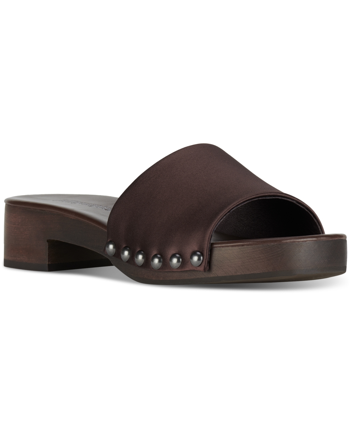 Cambrie Wooden Platform Slide Sandals - Teal Satin