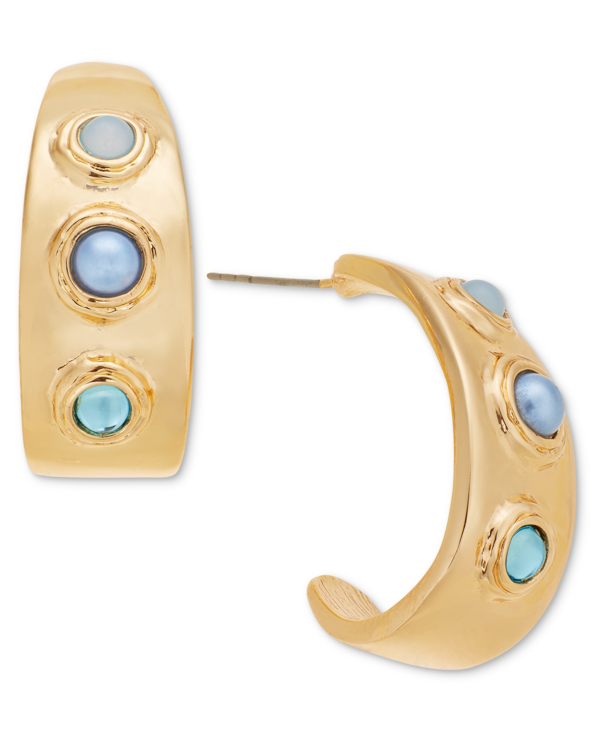 Gold-Tone Stone & Imitation Pearl J-Hoop Earrings, Exclusively at Macy's - Med Blue