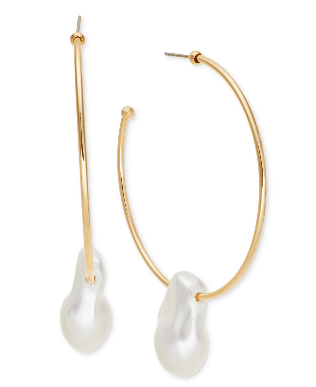 Gold-Tone Baroque Imitation Pearl Charm C-Hoop Earrings, Exclusively at Macy's - Yellow