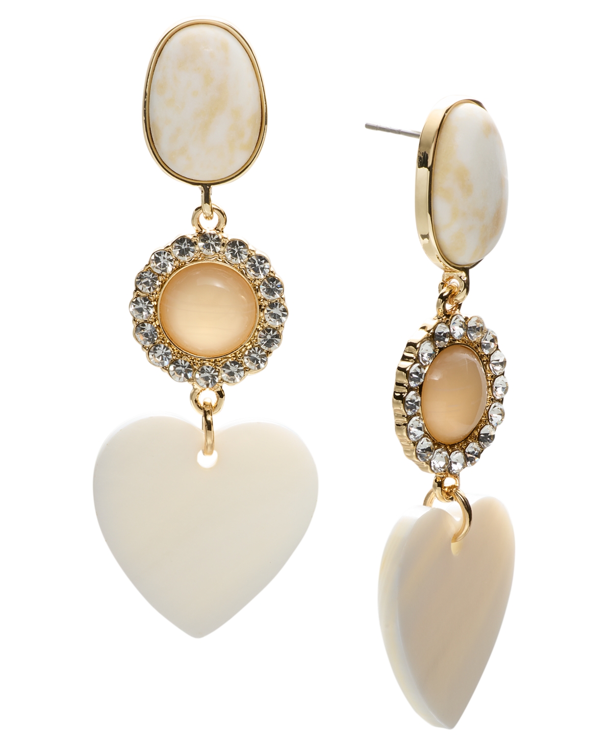 Gold-Tone Pave & Natural Stone Heart Triple Drop Earrings, Exclusively at Macy's - Multi