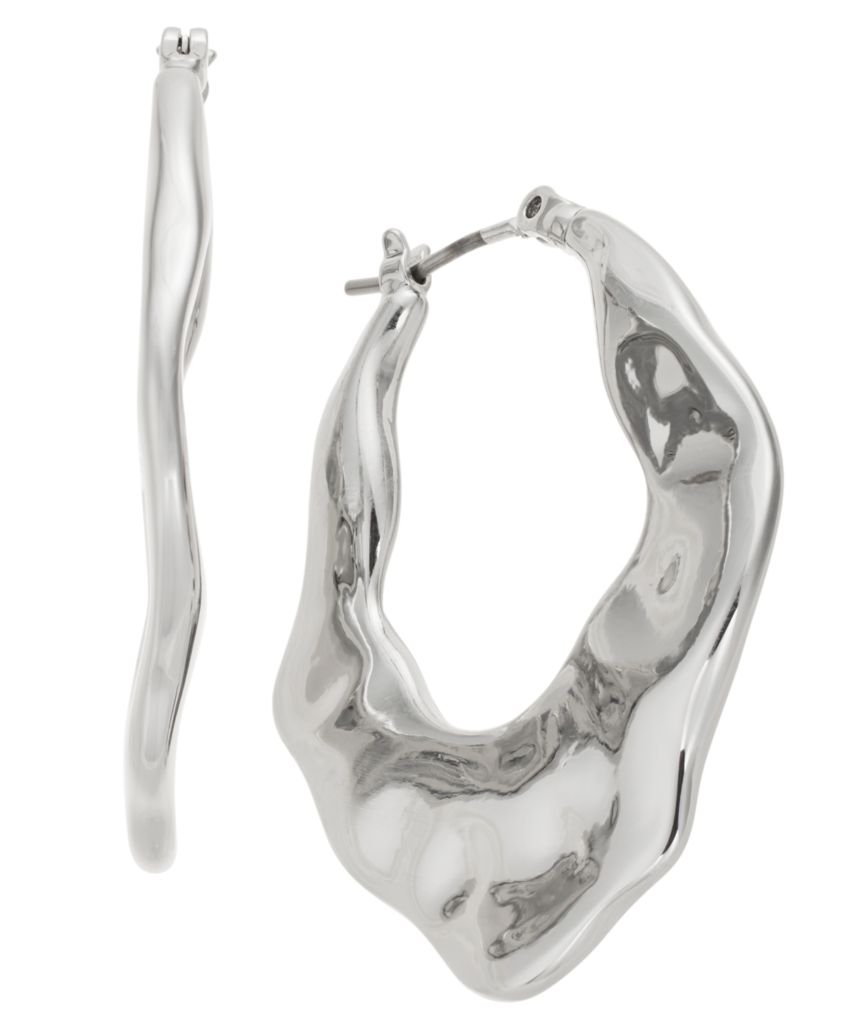 Hammered Elongated Silver-Tone Hoop Earrings, Exclusively at Macy's - Silver