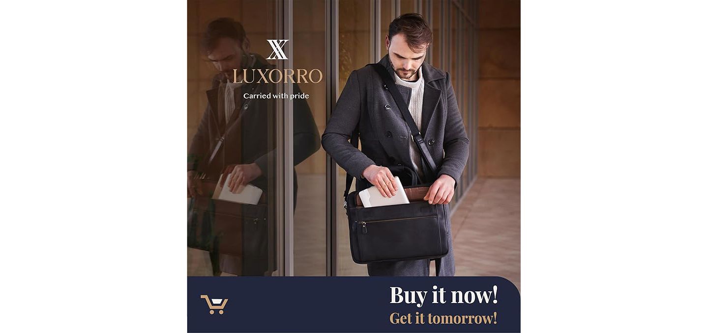 Сумка Luxorro Large Leather Briefcase - Large Capacity and Elegant - Perfect for Daily Usage, цвет: Чёрный — фото 5