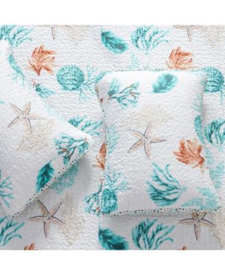 Linery & Co Seashells & Stripes Microfiber Quilt Set With Shams