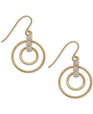 image of Open Circle Cubic Zirconia Drop Earrings in 10k Gold, 1 inch