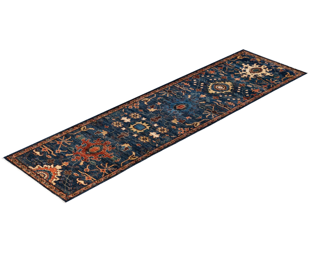 Adorn Hand Woven Rugs Serapi M1945 2'7''x9'8'' Runner Area Rug In Blue